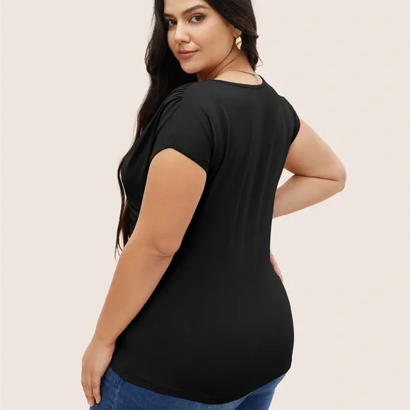 BloomChic Elegant Black Wrap Blouse - Picture 3 of 7